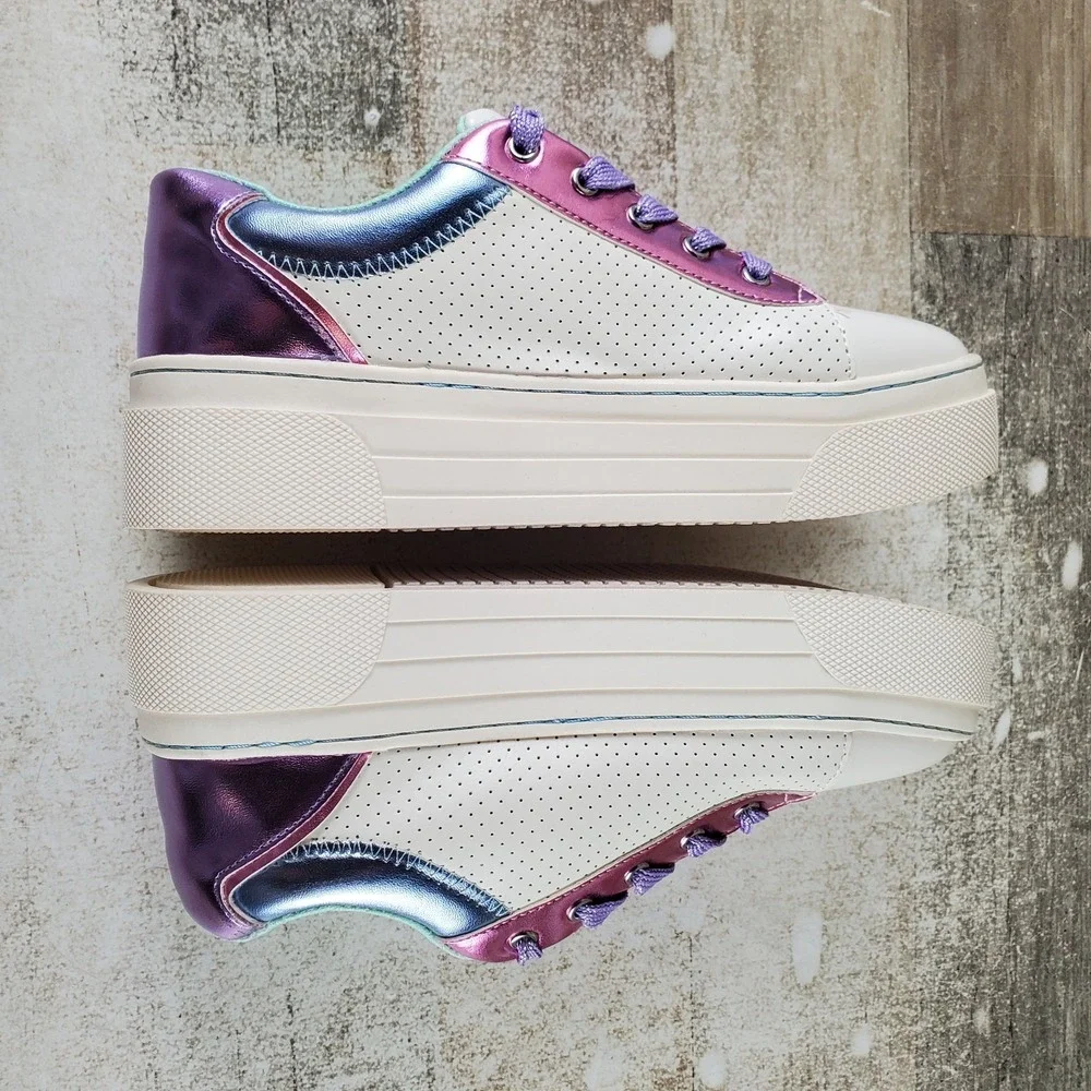 Steve Madden Maggiee Kids Girls Sz 3 White Metallic Purple Leather Sneakers